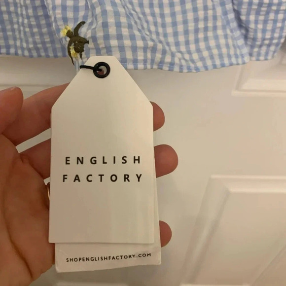 English Factory Blue and White Gingham Crop Top with Embroidery Size S NWT - Picture 4 of 6